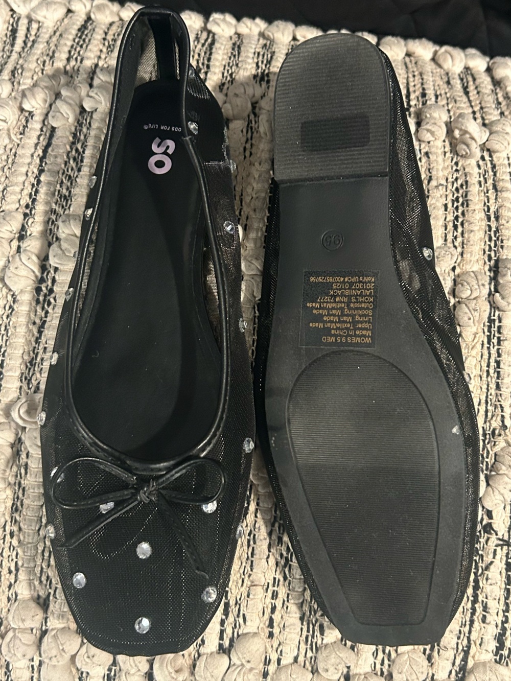 Kohl's Black Rhinestone Ballet Flats with Bow - Picture 2 of 3
